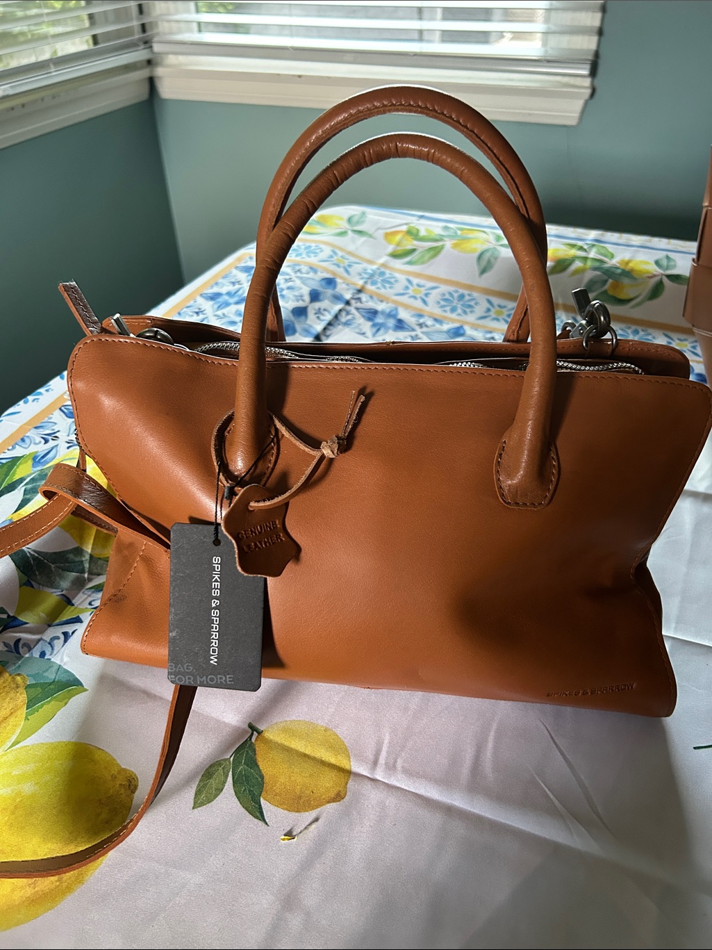 Spikes & Sparrow Cognac Leather Satchel With Detachable Crossbody Strap